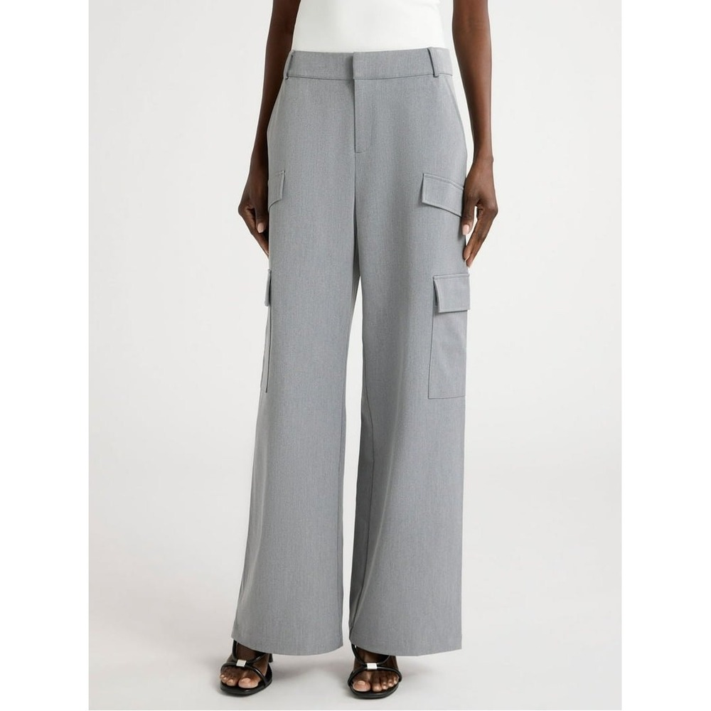 Scoop Utility Trouser Womens 6 Heather Grey Solid Wide Leg Cargo Pants Tailored